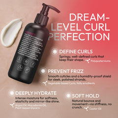 SUNATORIA Curl Cream being applied to damp curls for quick definition.