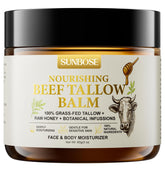 Sunbose Beef Tallow Balm jar closeup shows natural ingredients for hydration