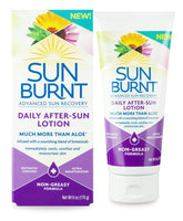 SunBurnt Advanced After-Sun Lotion 6oz bottle shows cooling, hydrating formula for sun-exposed skin.