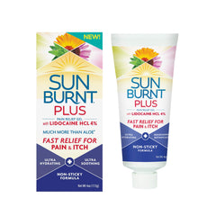 Sunburnt Plus bottle-front view showing fast cooling hydration for sun-exposed skin