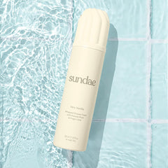 Close-up of Sundae vanilla foam shows creamy texture suitable for sensitive skin.