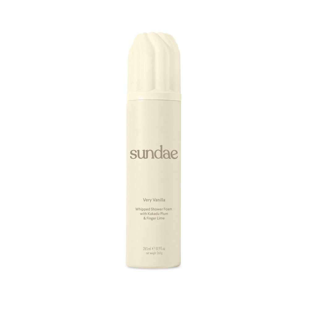 Sundae whipped shower foam bottle offers luxurious vanilla lather for daily cleansing.