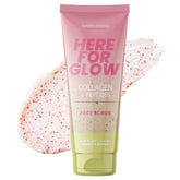 Sunday Essence Face Scrub bottle shows collagen and peptides for smoother, hydrated skin.