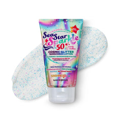 Sunshine & Glitter Seastar sunscreen tube with glitter shimmer and SPF 50 for sunny days.