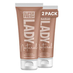 Super & Fresh Co. Lady Parts deodorant bottle with jasmine-rose scent for all-day freshness.