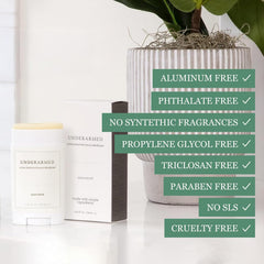 Underarmed packaging highlighting aluminum-free vegan formula.