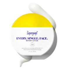 Supergoop! Every. Single. Face. Watery Lotion bottle front shows universal SPF protection for all skin types.