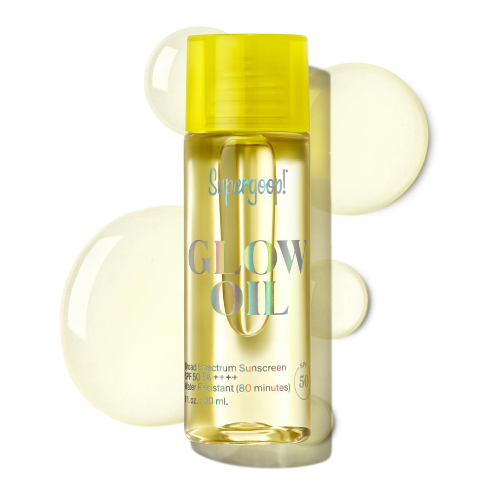 Supergoop Glow Oil bottle ready for a radiant, non-greasy glow.