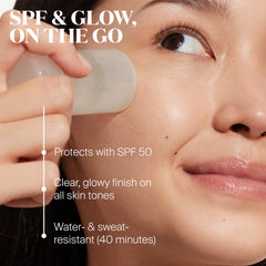 Glow Oil SPF 50 on body provides silky, non-greasy finish.