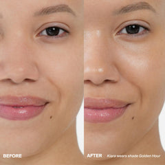 Supergoop! Glowscreen Drops texture closeup highlights creamy formula and natural glow.