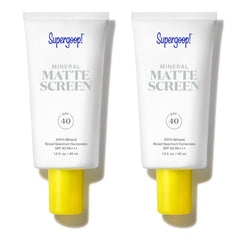 Supergoop Mineral Mattescreen bottle closeup shows oil-free matte finish.