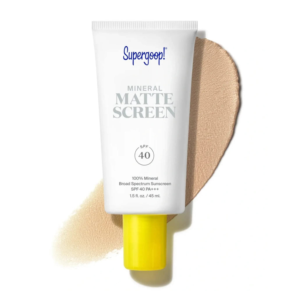 Supergoop! Mineral Mattescreen bottle with pump offering oil-free SPF 40 protection.