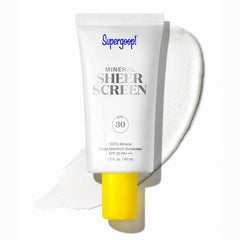 Supergoop! Mineral Sheerscreen bottle front displaying SPF 30 PA+++ for daily protection