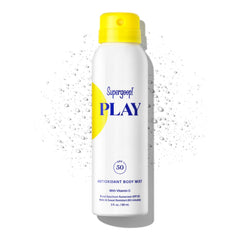 Supergoop! PLAY Antioxidant Body Mist bottle with SPF 50 for active days.