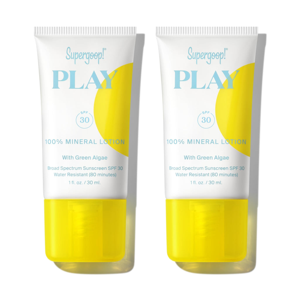 Supergoop! Play Mineral Lotion bottle with SPF 30 for face and body.