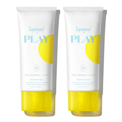 Two-pack bottles of Supergoop! PLAY Mineral Lotion for quick, broad-spectrum sun protection.
