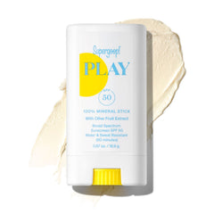 Supergoop! PLAY Mineral Stick SPF 50 applied to the face for quick protection