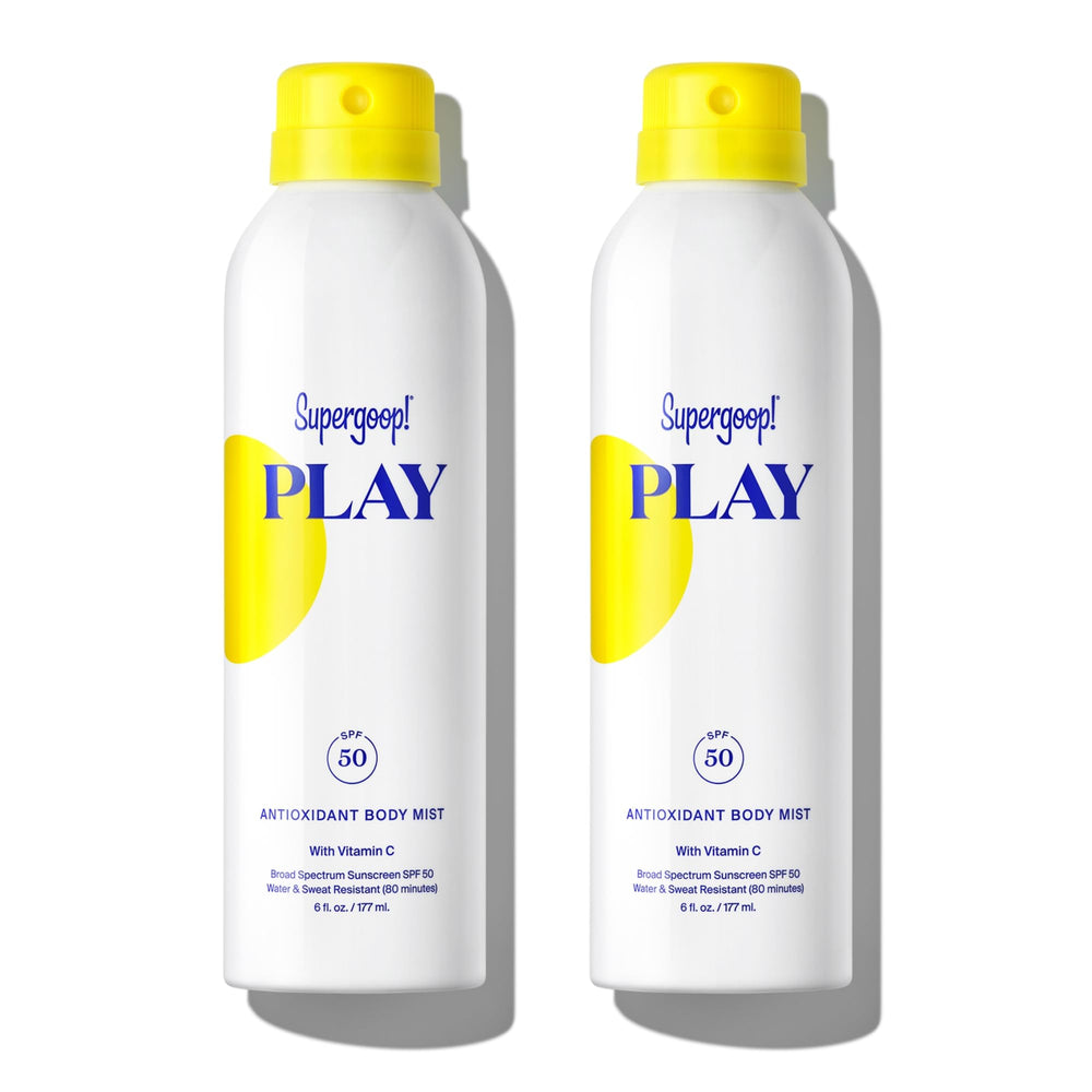 Supergoop PLAY SPF 50 Body Mist bottle for lightweight sun protection during workouts.