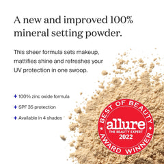 Supergoop! twist-lock brush dispensing powder for mess-free application.