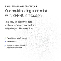 Supergoop SPF 40 mist close-up highlights lightweight UV protection for daily wear.