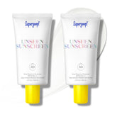 Supergoop Unseen Sunscreen bottle front showing weightless SPF protection.