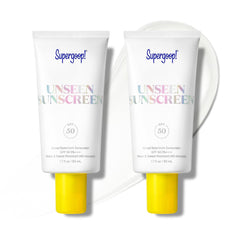 Supergoop! Unseen Sunscreen bottle front view showing clear, invisible protection.