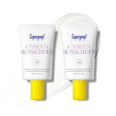Supergoop Unseen Sunscreen bottle visual highlighting weightless SPF 50