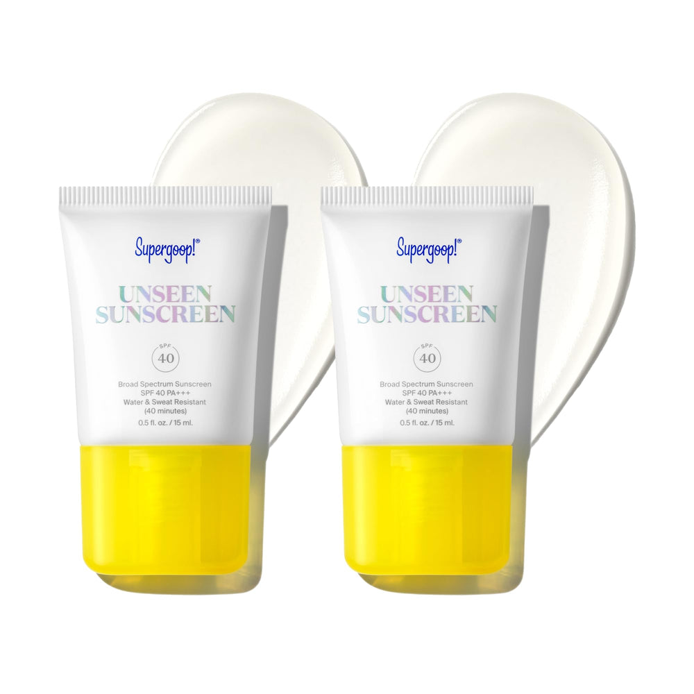 Supergoop! Unseen Sunscreen clear bottle showing invisible protection for daily wear