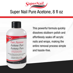 SuperNail Pure Acetone in-use scene showing gel and acrylic removal.