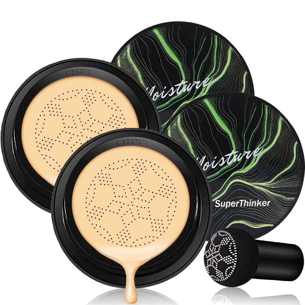 SuperThinker Mushroom Head Air Cushion CC Cream bottle demonstrates lightweight, natural coverage