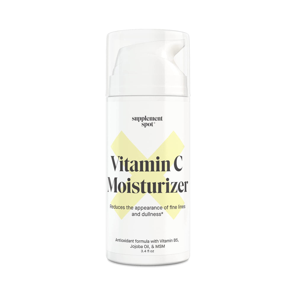 Supplement Spot Antioxidant C Moisturizer bottle shown for daily hydration and softness