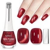 SUPWEE Burgundy Cat Eye Nail Polish highlights a shimmering burgundy finish for stylish nails.