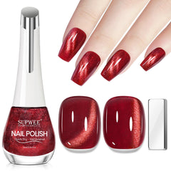 SUPWEE Burgundy Cat Eye Nail Polish highlights a shimmering burgundy finish for stylish nails.