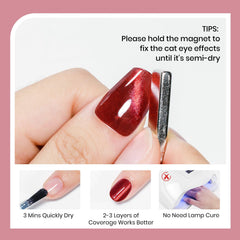 SUPWEE Burgundy Cat Eye Nail Polish air-dries in minutes for quick on-the-go manicures.