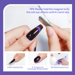 SUPWEE cat-eye polish being applied with 2-3 coats for enhanced effect.