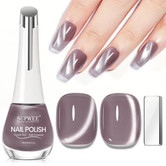SUPWEE cat-eye nail polish in grayish purple creates a magnetic, eye-catching effect.