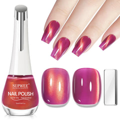 SUPWEE Cat Eye Nail Polish bottle with quick-dry finishes shimmering purple gloss