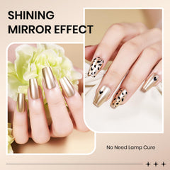 SUPWEE Champagne Mirror nails on fingers with bright, party-ready shimmer
