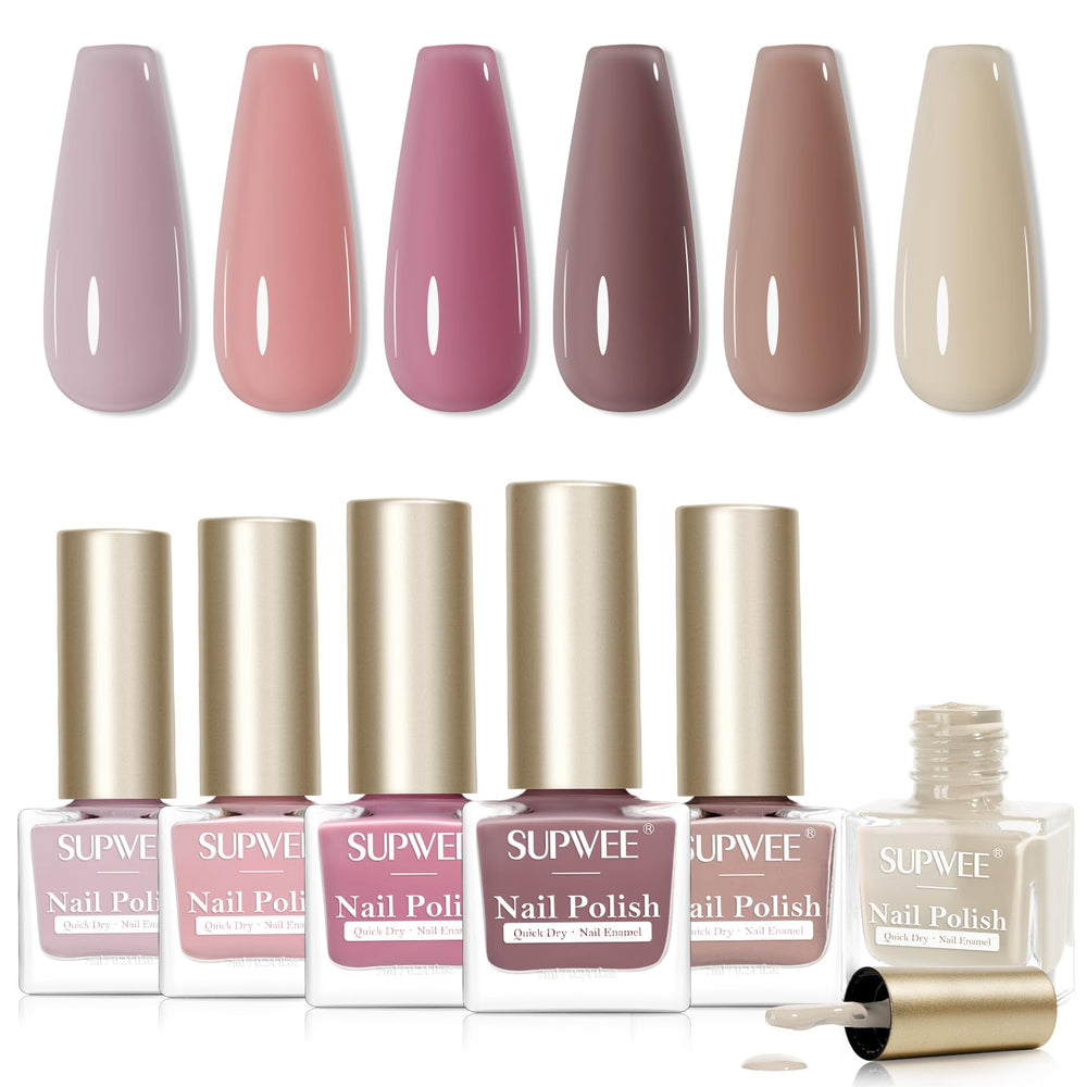 SUPWEE fall-winter nail polish set bottles in macaron tones for stylish manicures.