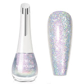 SUPWEE Glitter Holographic Nail Polish bottle glows with iridescent rainbow shimmer, ideal for parties.
