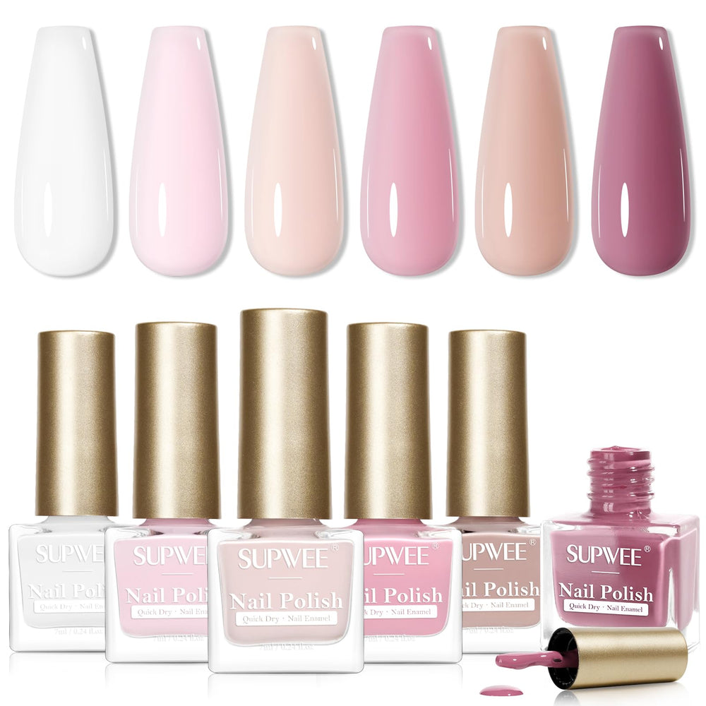 Supwee Nude white bottle nail polish for crisp, elegant nails.