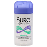 Sure Original Unscented Solid Deodorant six-pack front view with fragrance-free protection.