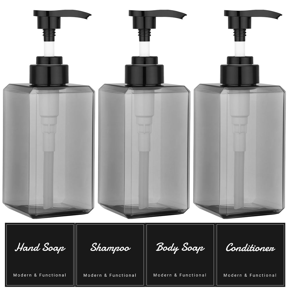 SUREAM 3-pack empty pump bottles in grey for organized bathroom storage