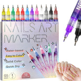SURFCUZ 12-colors nail art marker set in action for bold DIY designs.
