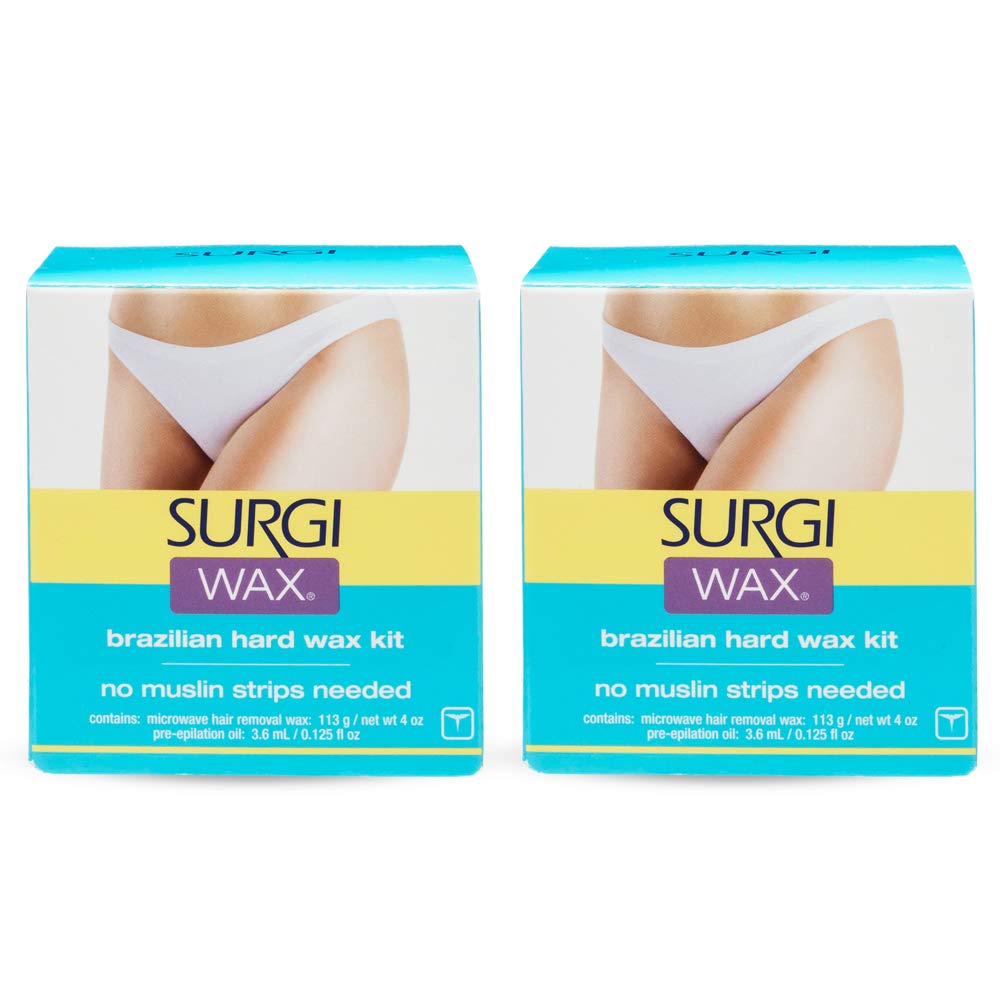 Surgi Brazilian microwave hard wax kit two-pack ready for at-home salon-quality hair removal.