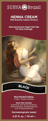 Surya Brasil Henna Cream Black bottle shows color and conditioning potential
