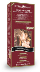 Surya Brasil Henna Cream Black bottle with color and conditioning for natural-looking results.