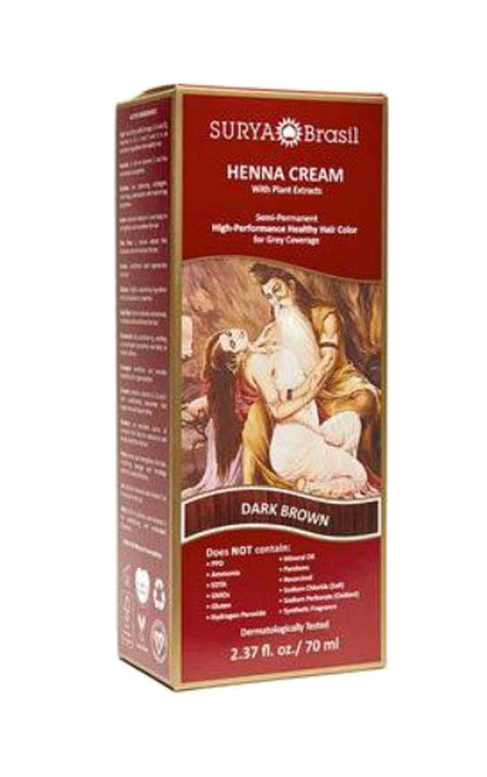Surya Dark Brown Henna Cream packaging for easy, ready-to-use color.