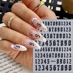Sutaozhi 3D self-adhesive Arabic number nail stickers for quick nail art.
