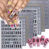 Sutaozhi eight-sheet Arabic number nail stickers for chic digits on nails.